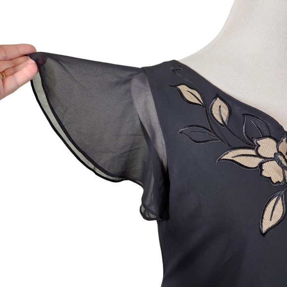 NWT Adrianna Pappel Dress SS High Low Hem Black w Floral Detailing, sz 10 - Picture 4 of 11